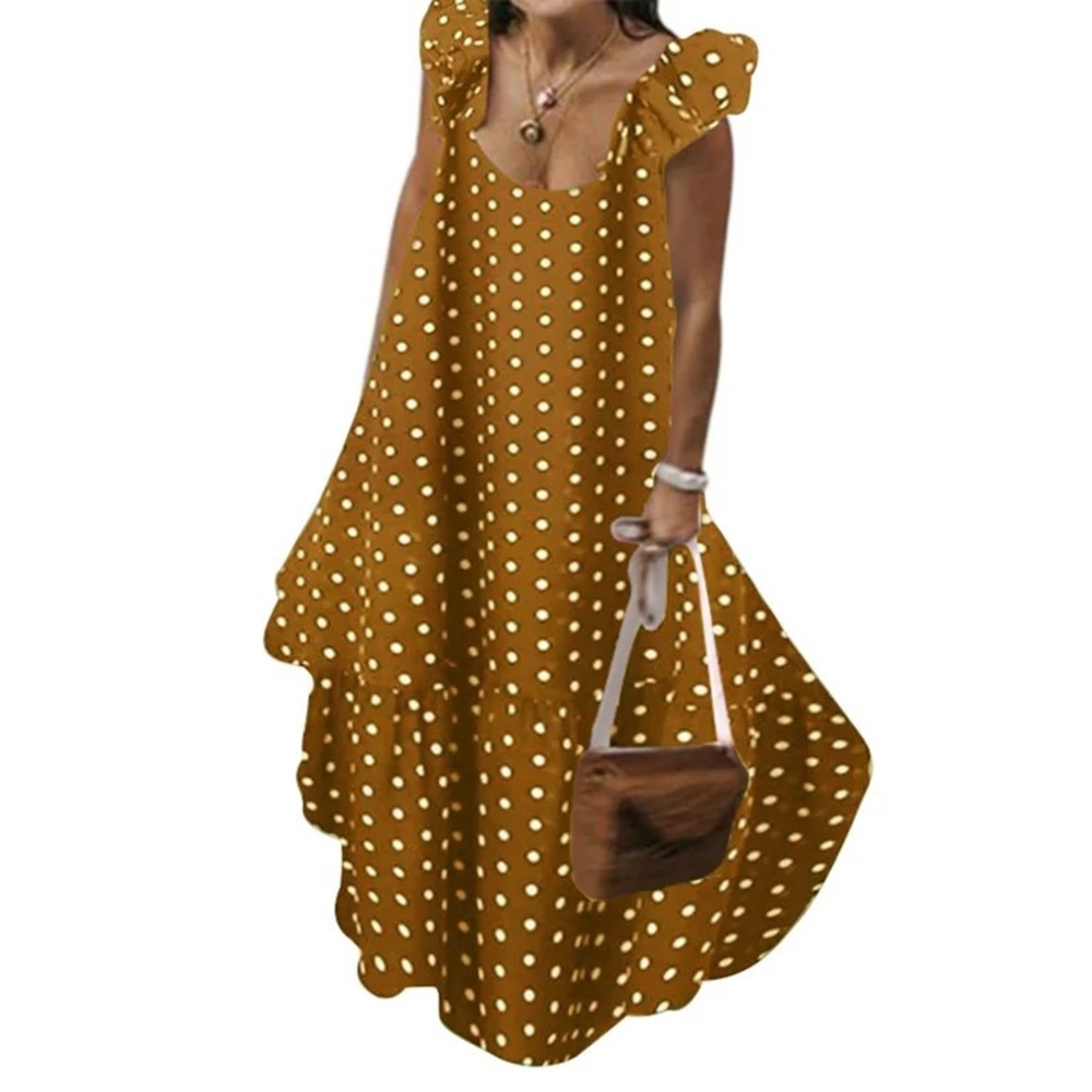 Boho Ruffle Midi Dress w/ Polka Dots